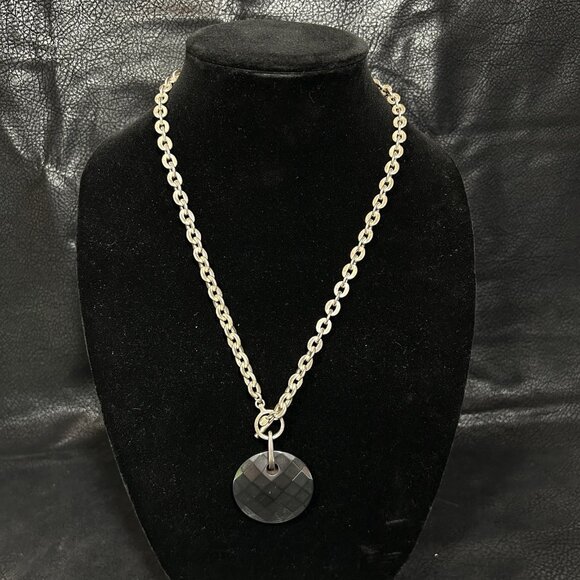 VTG ITAOR ITALY STERLING SILVER 925 NECKLACE CHAIN & FACETED ONYX ROUND PENDENT - Picture 1 of 11